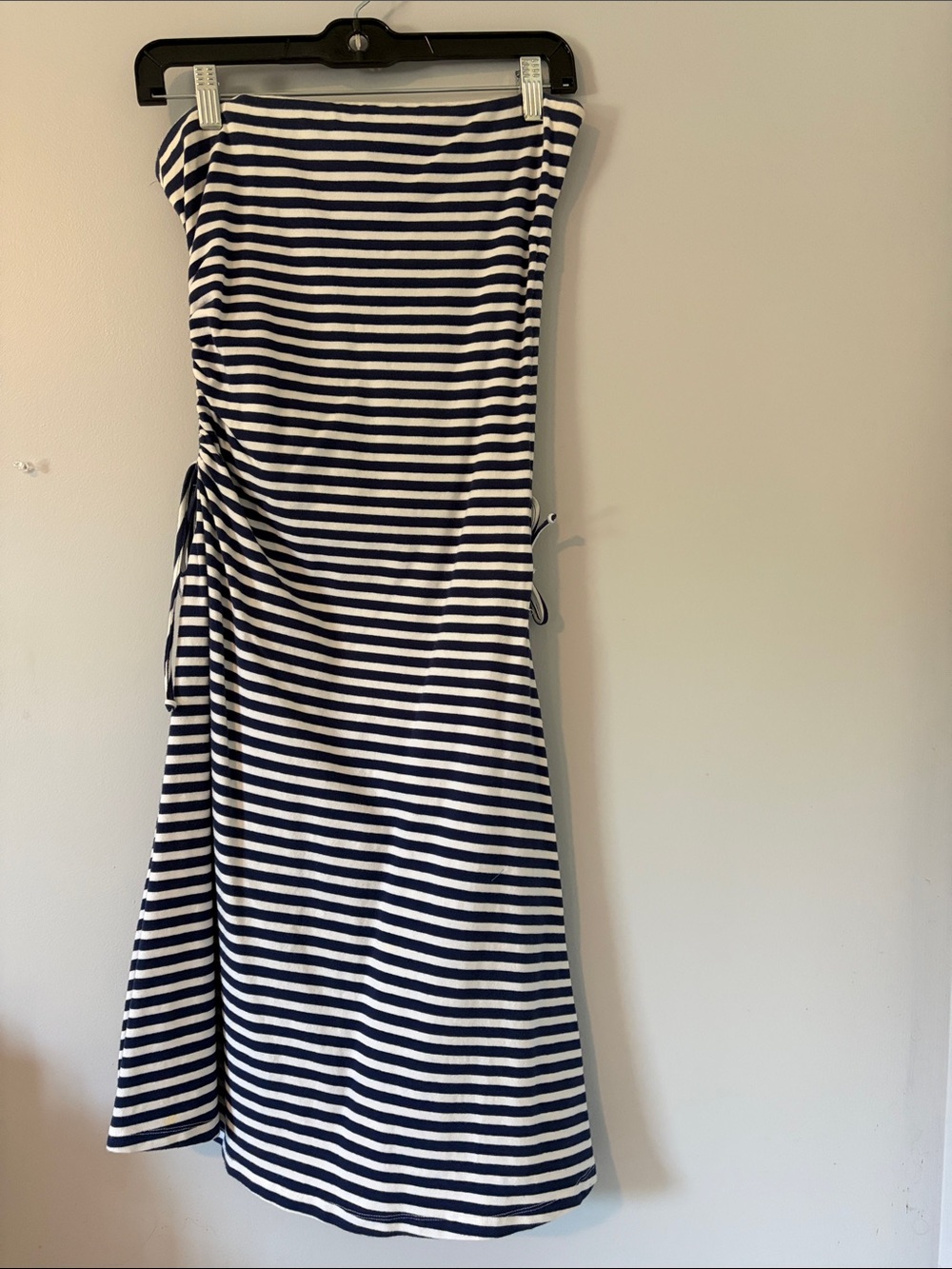 Windsor Navy and White Striped Strapless Midi Dress